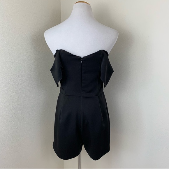 J.O.A. Black Silk Off the Shoulder Romper - Picture 6 of 14